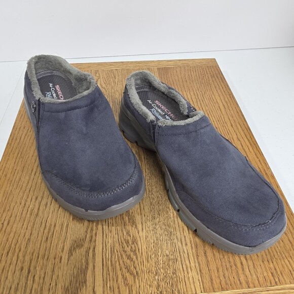 Skechers Clog Shoes Womens Size 6 Suede Faux Fur Slip On Slippers Memory Foam - Picture 1 of 9